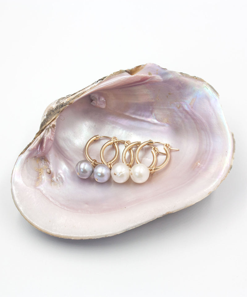 Kaia White Pearl Hoop Earrings