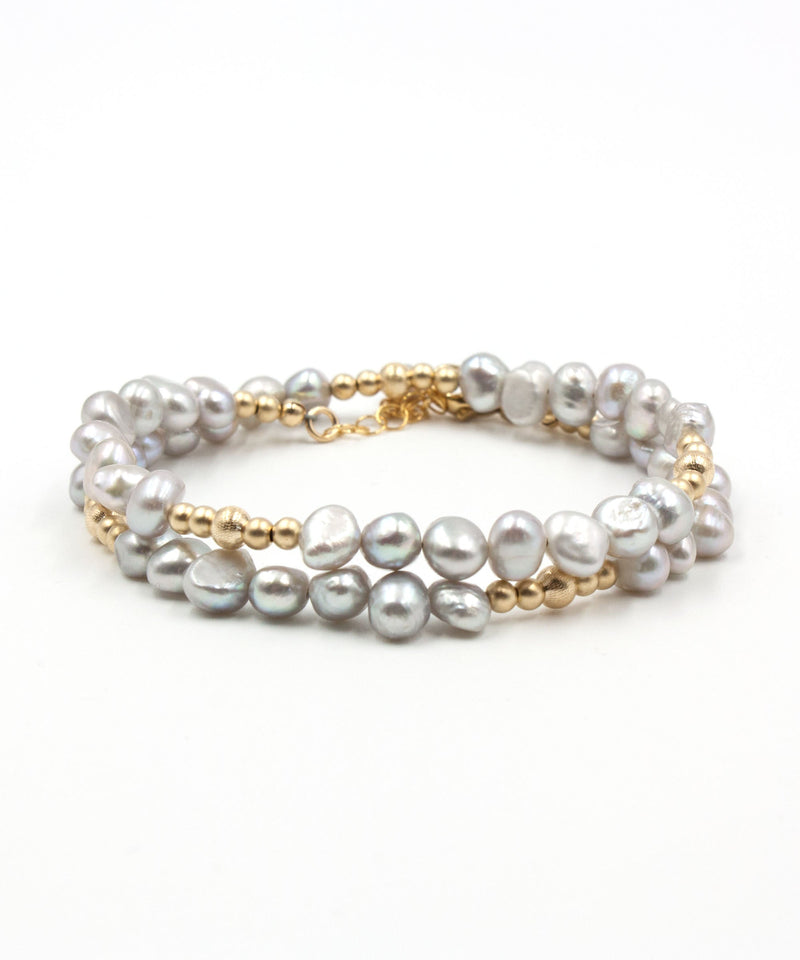 Kaia Wrap Bracelet + Choker | Silver Pearl