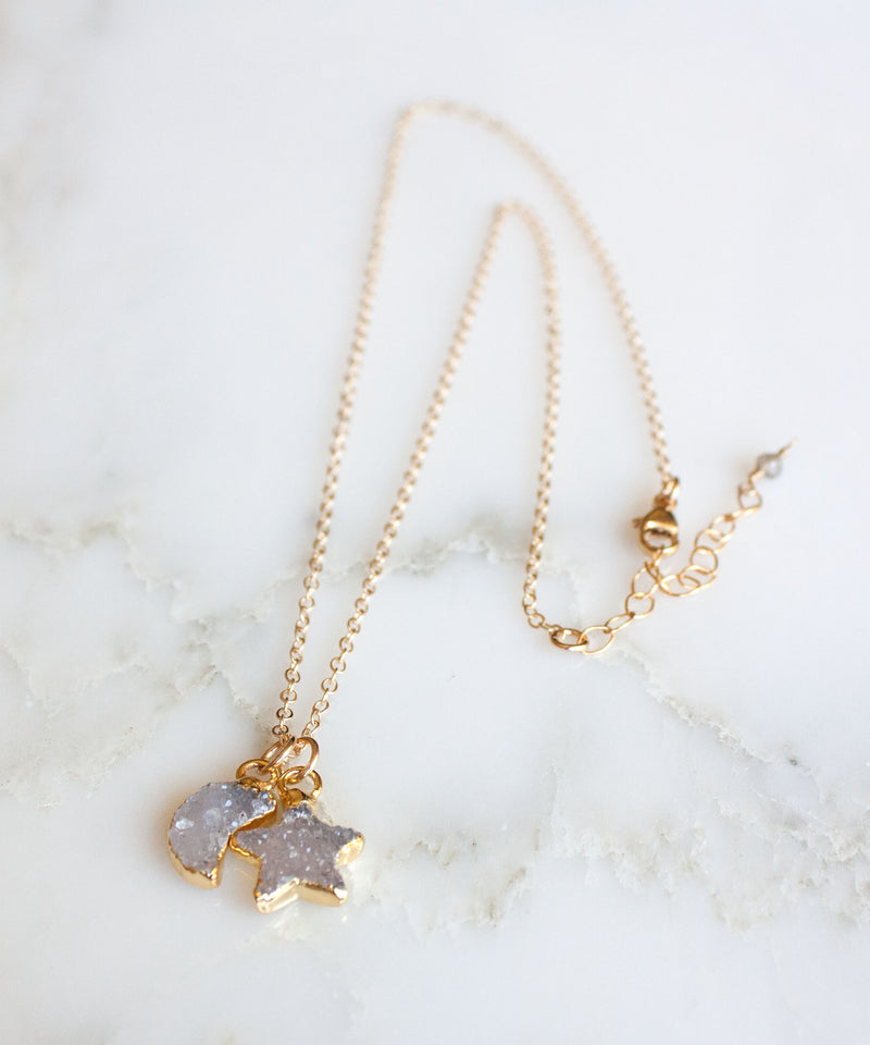 Celeste Druzy Pendant Necklace | Neutral Mix