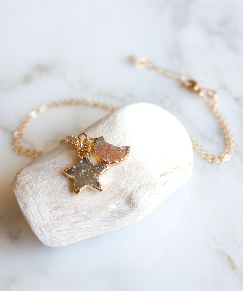 Celeste Druzy Pendant Necklace | Neutral Mix