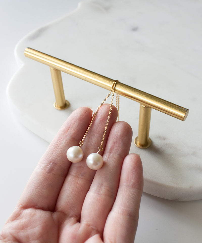 Neri White Pearl Threader Earrings