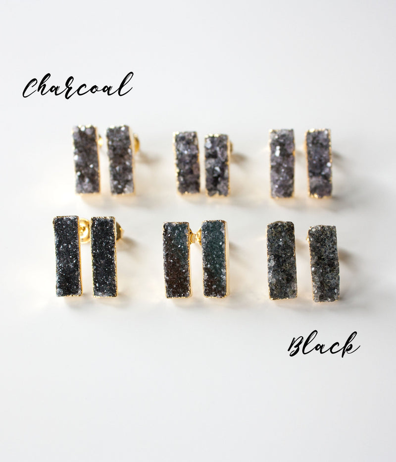 Zara Druzy Bar Stud Earrings | Charcoal