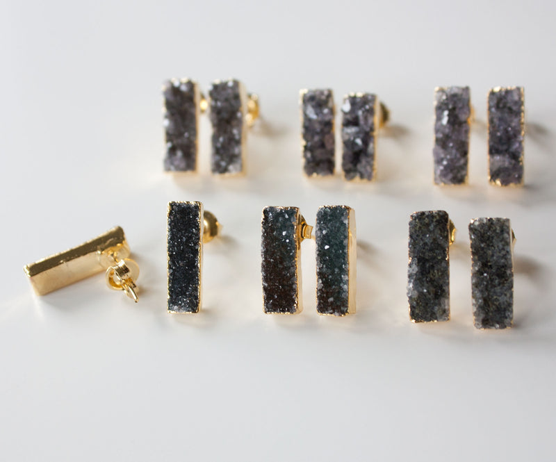 Zara Druzy Bar Stud Earrings | Amethyst